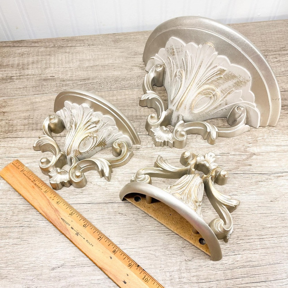Ornate Gray Gold Wall Shelf Set – Vintage Gothic Burwood Decor - Picture 7 of 16